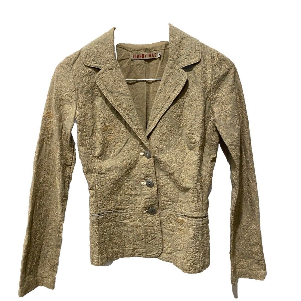 Johnny Was Embroidery Cotton Blazer Sz S Green